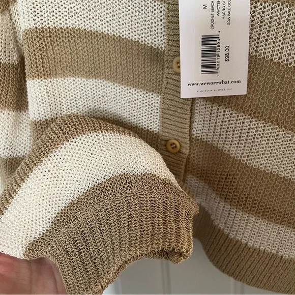 NWT WeWoreWhat Women's Striped Crochet Cardigan Crop Knit Top M $98 - Picture 8 of 8